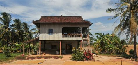 A Small House With Coconut Trees In Kampot Cambodia Stock Image