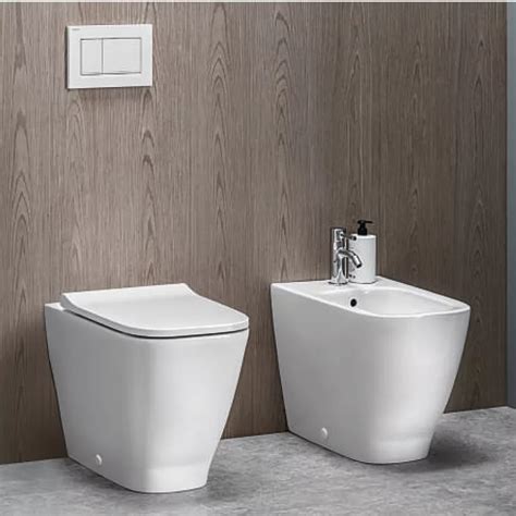 Coppia Di Sanitari Filomuro Vaso Rimless E Bidet Bianco Smyle Square