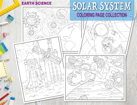 Solar System Planets Space Coloring Pages, 4 Coloring Sheets, Printable ...