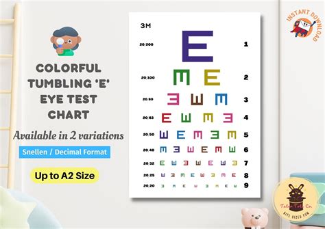 Simple Rainbow Tumbling Letter E Eye Test Chart Ophthalmology Snellen ...