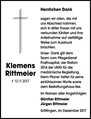 Traueranzeigen Von Klemens Rittmeier Trauer Anzeigen De