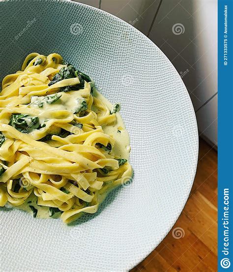 Tagliatelle Pasta Long Ribbon Pasta With Spinach And Cheese Sauce