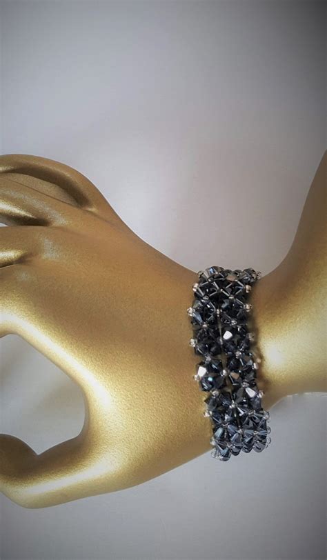 Denim Blue Crystal Bracelet Striking Soft Cuff Bracelet Cyrstal