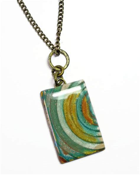 Polymer Clay Turquiose Mica Shift Pendant Chain Necklace Etsy Clay