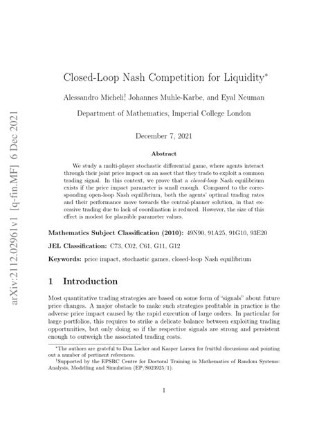 Pdf Closed Loop Nash Competition For Liquidity