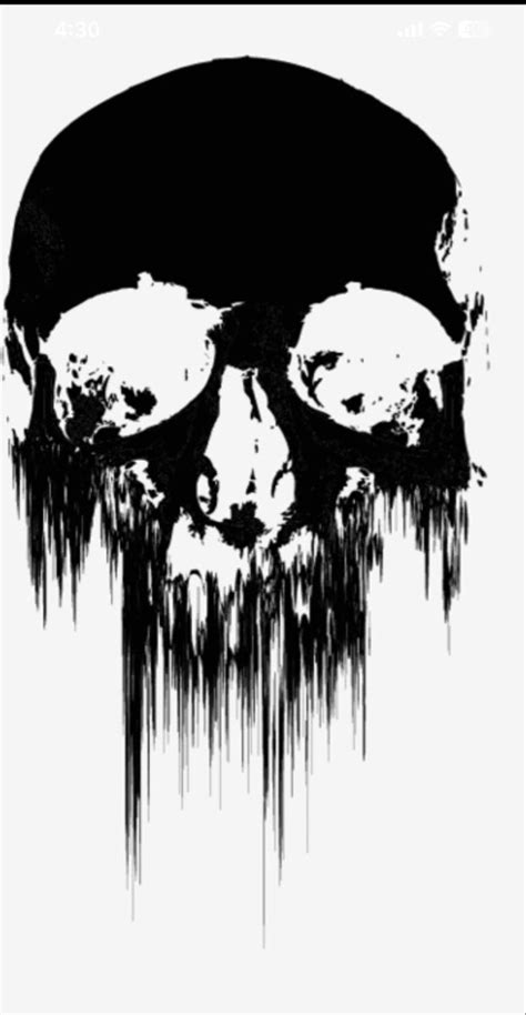 A Black And White Drawing Of A Skull With Dripping Paint On It S Face