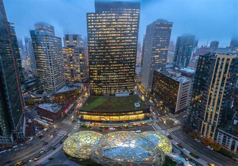 Aerial View of Seattle Downtown at Night Stock Image - Image of hour ...