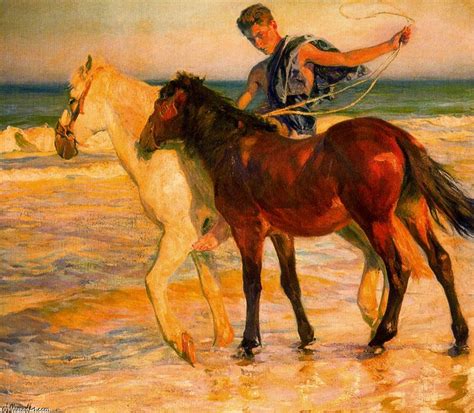 Art Reproductions Horses On The Beach by José Mongrell Torrent