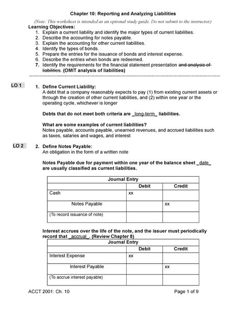 Acct Chapter 10 Study Guide Chapter 10 Reporting And Analyzing