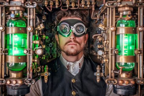 Steampunk Mad Scientist In Enigmatic Laboratory Setting For Inventive