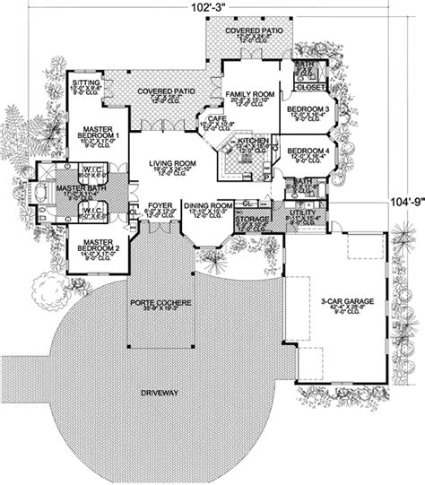 One Story Mediterranean Home Plan With Two Master Bedrooms Aa