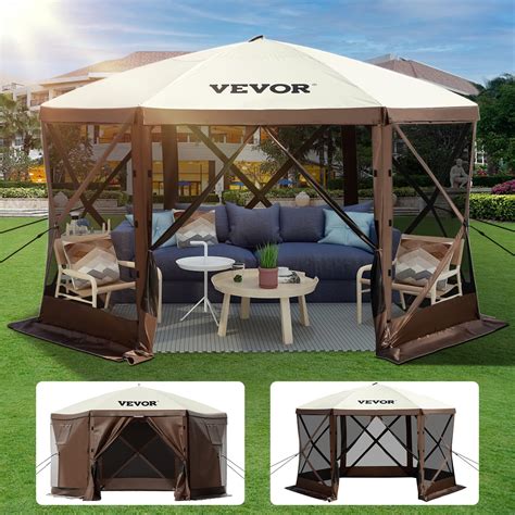 VEVOR 10x10ft Camping Gazebo Screen Tent 6 Sided Pop Up Canopy Shelter