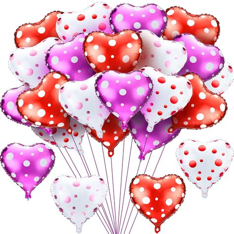 40 Pieces Heart Shaped Valentines Balloons Purple Red And White Foil