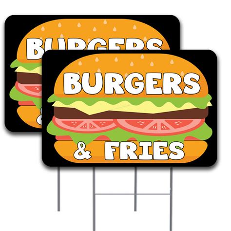 2 Pack Burgers And Fries Yard Sign 16 X 24 Double Sided Print With