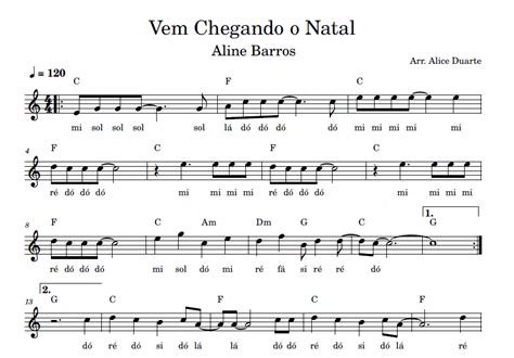 Vem Chegando o Natal Aline Barros Partitura Facilitada em Dó Maior