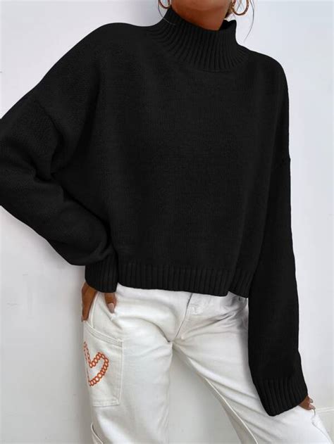 SHEIN Essnce Mock Neck Drop Shoulder Sweater SHEIN USA