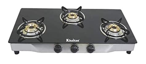 Khaitan Stainless Steel Burner Rect Ss Black Toughened Glass Top