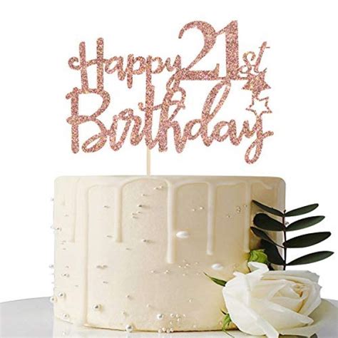 Rose Gold Glitter Happy 21st Birthday Cake Topper 21 Cake