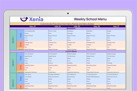 School Lunch Menu Calendar | Free Tools by Xenia