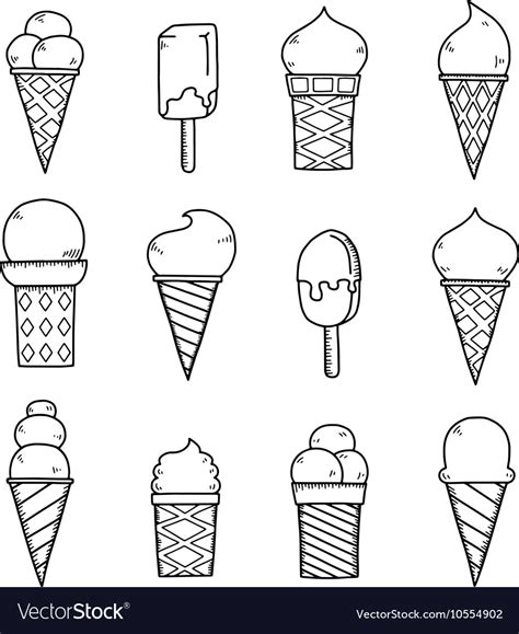 Tasty Ice Creams Isolated On White Hand Drawing Vector Image