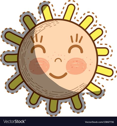 Kawaii Happy Sun With Close Eyes And Cheeks Vector Image