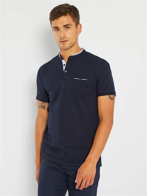 Polo Col Mao En Piqu Bleu Marine Kiabi