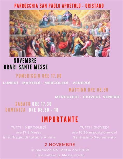 Calendario Sante Messe Novembre Parrocchia San Paolo Oristano