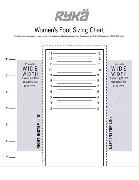 Womens Foot Sizing Chart Ryka Download Printable Pdf Templateroller