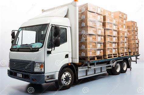 A Large Truck Loaded With Cargo Shipments White Isolated Stock