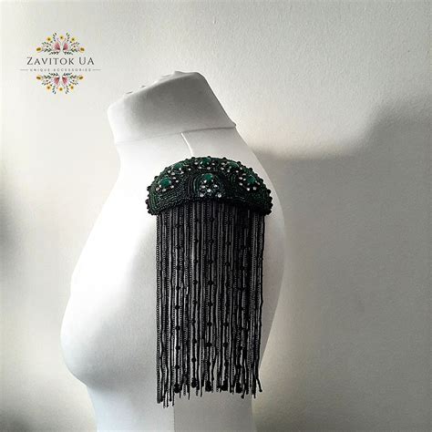 luxury emerald crystal epaulettes couture beaded fringe shoulders