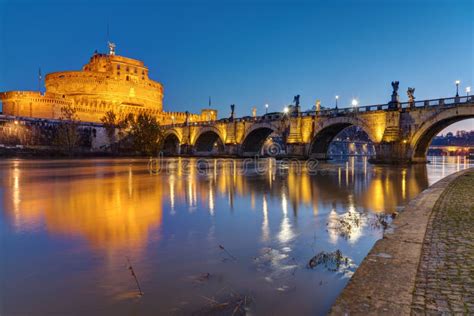 The Castel Sant Angelo and the Sant Angelo Bridge Stock Photo - Image ...