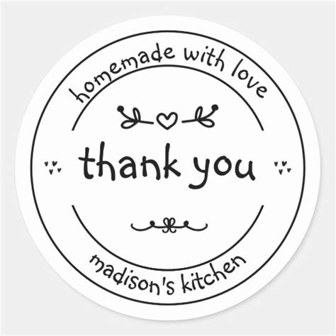 Homemade With Love Cute Black And White Thank You Classic Round Sticker