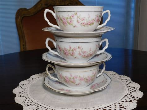 Antique Orleans Z S Co Bavaria Set Of 3 Tea Or Broth Cup Or Bowl And