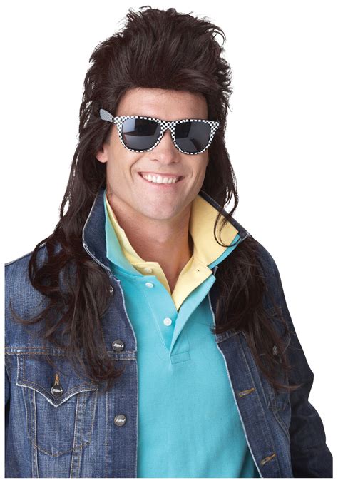 80s Brown Rock Mullet Mens Costume Wig 80s Accessories