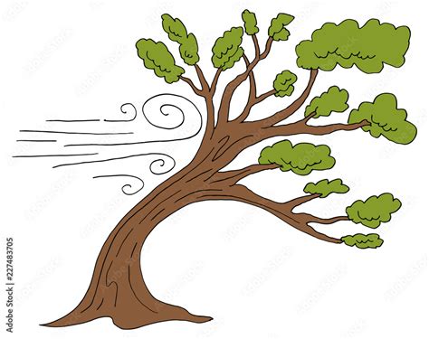 Leaning Windy Day Bending Tree Stock Vector Adobe Stock