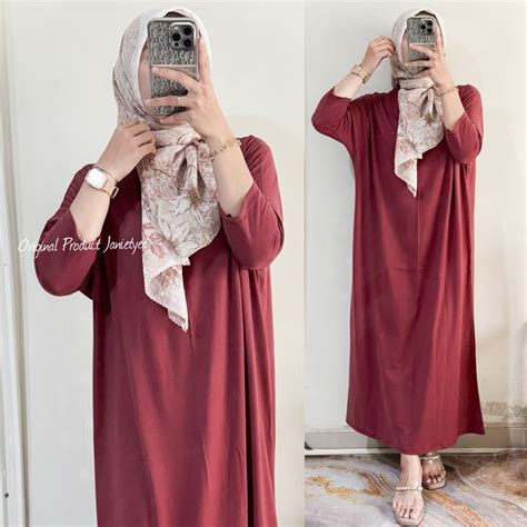 Jual Lavina Batwing Midi Dres Set Jilbab Motif Kaos Combed Wanita