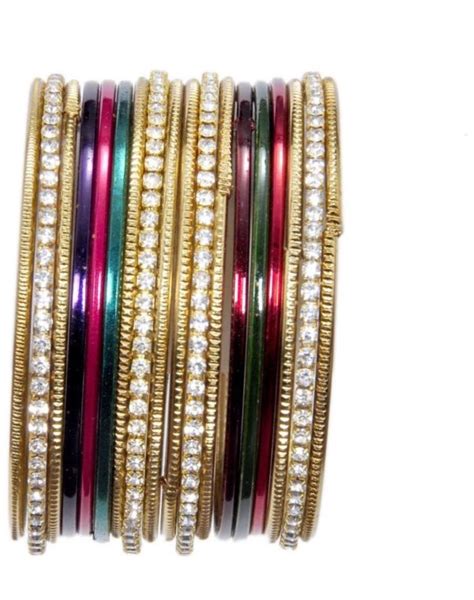 Multicolored Metal Bangles Set With Stones Pink And You