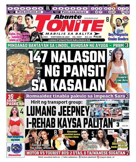 Tonite Front Page Balita Ngayong Nobyembre Abante Tonite