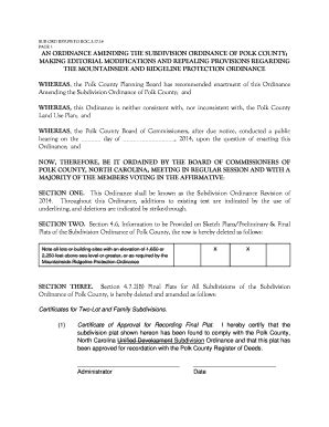 Fillable Online Polknc AN ORDINANCE AMENDING THE SUBDIVISION ORDINANCE