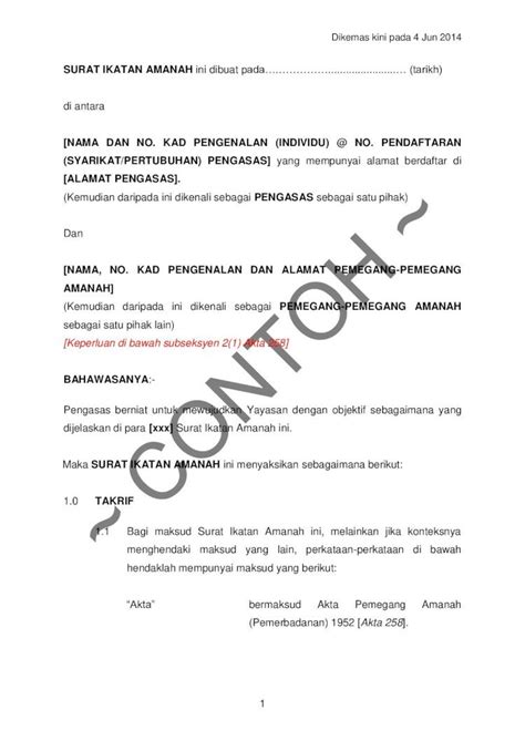 Pdf Surat Ikatan Amanah Ini Dibuat Pada Tarikh