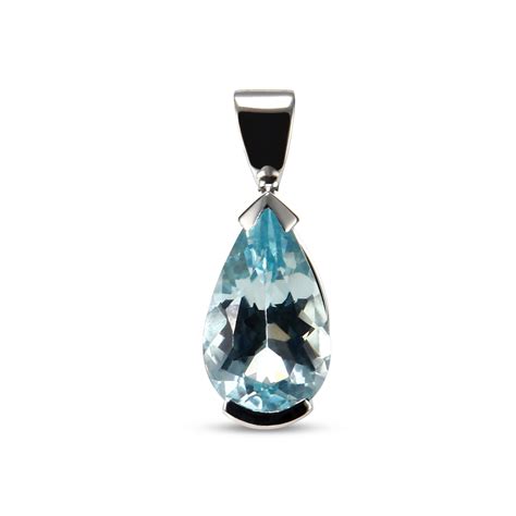 Pendentif Or Blanc Aigue Marine Poire X Mm Ref