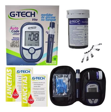 Kit Glicose Medidor G Tech Lite Lancetas Glicemia