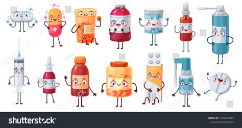 Cartoon Medicine Mascot Cute Happy Pills Stock Vector Royalty Free