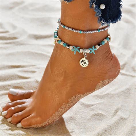 Bohemian Multiple Layers Starfish Beads Anklets For Women Vintage Boho