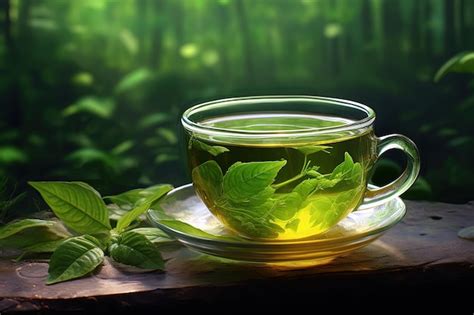 premium ai image green tea  leaves   cup