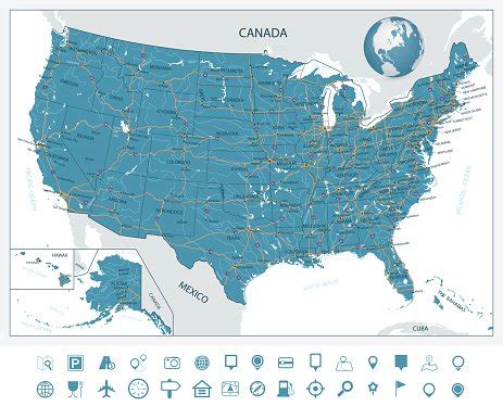 Highly Detailed Road Map Of United States Stock Clipart | Royalty-Free ...