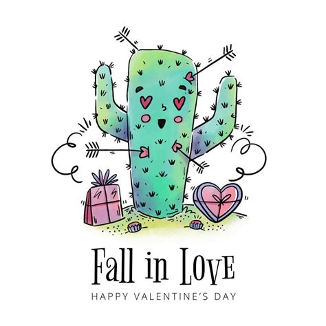 Cute Cactus In Love With Arrows Around To Valentine's Day 173002 Vector ...