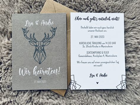 Hochzeit Einladungskarte GeoHirsch Sanis Karterei