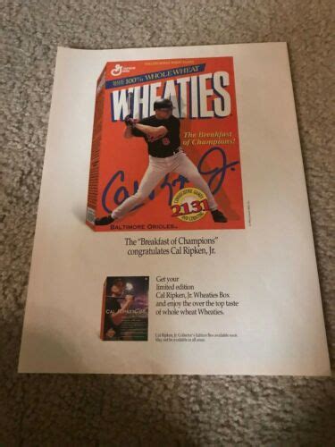 Vintage Cal Ripken Jr Record Wheaties Cereal Box Poster