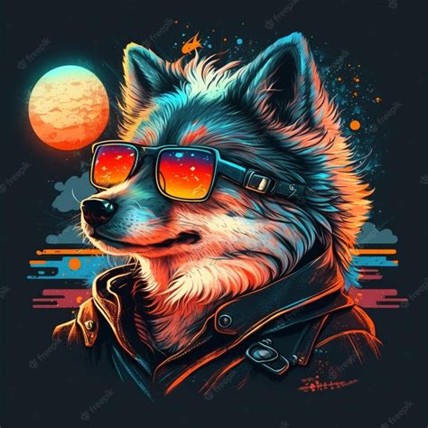 Premium Ai Image Illustration Of A Adorable Wolf Wearing Sunglasses